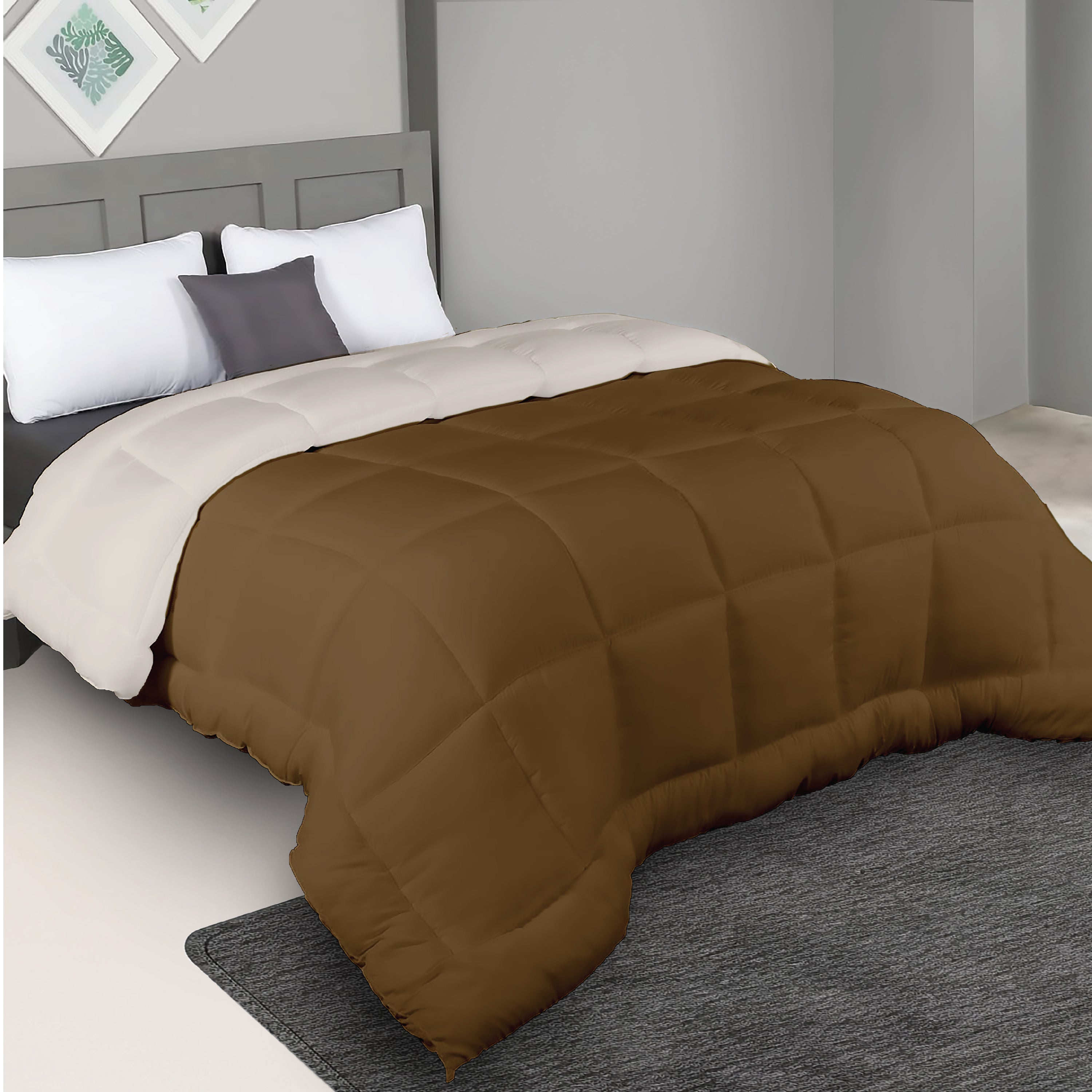 Plush Reversible Comforter Down Alternative, Tapenade + Egg Nog