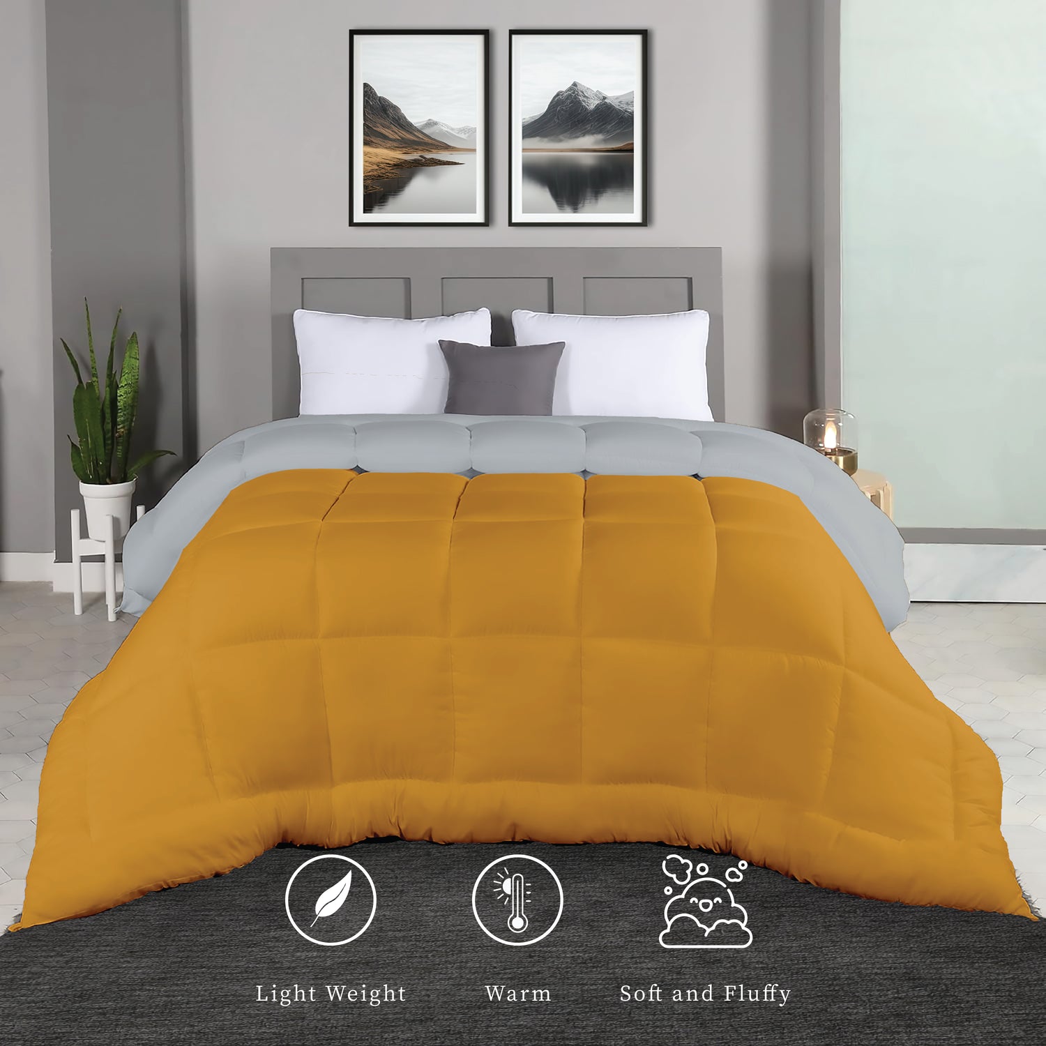 Plush Reversible Comforter Down Alternative, Ash Grey + Chai Tea