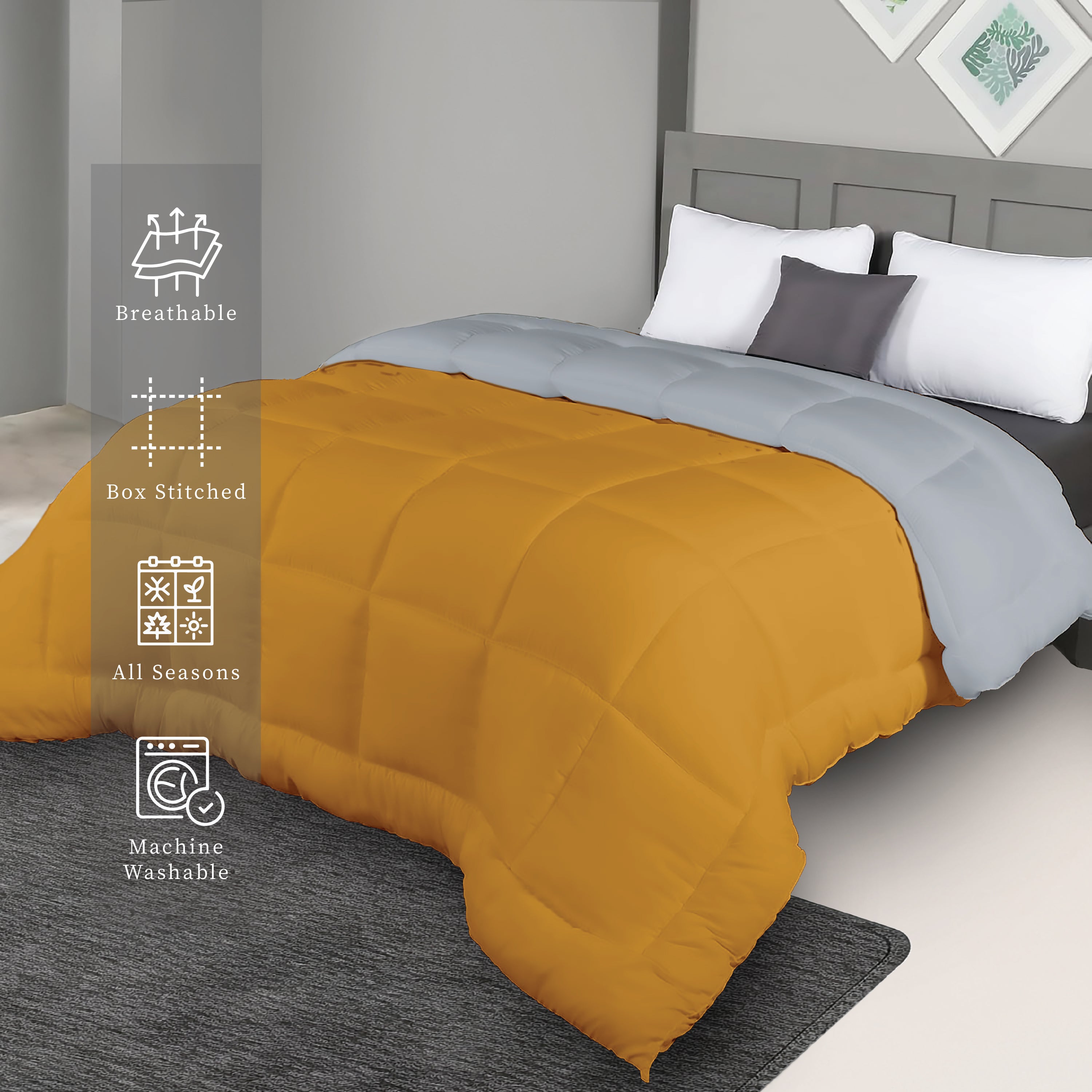 Plush Reversible Comforter Down Alternative, Ash Grey + Chai Tea