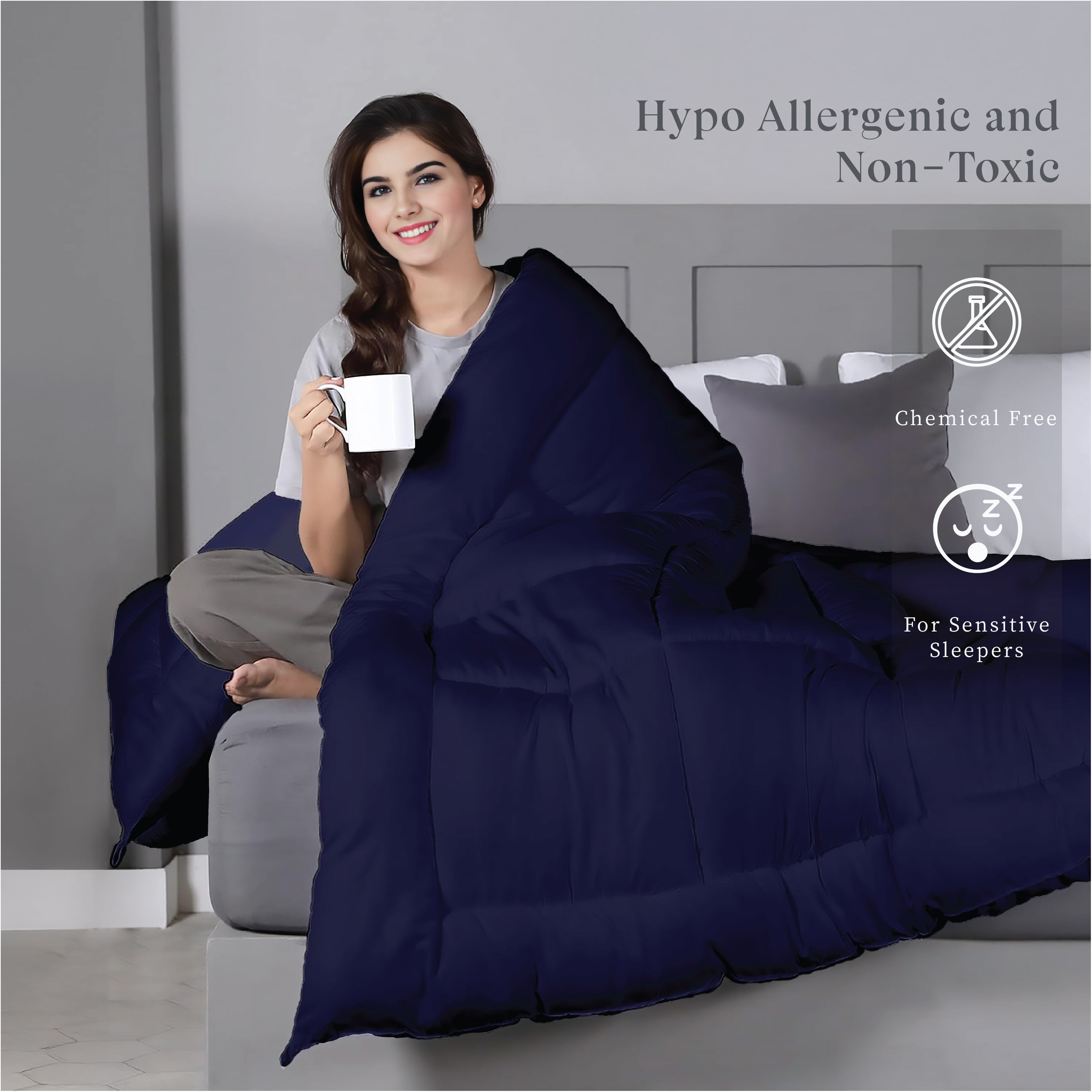 Plush Reversible Comforter Down Alternative, Ash Grey + Eclipse