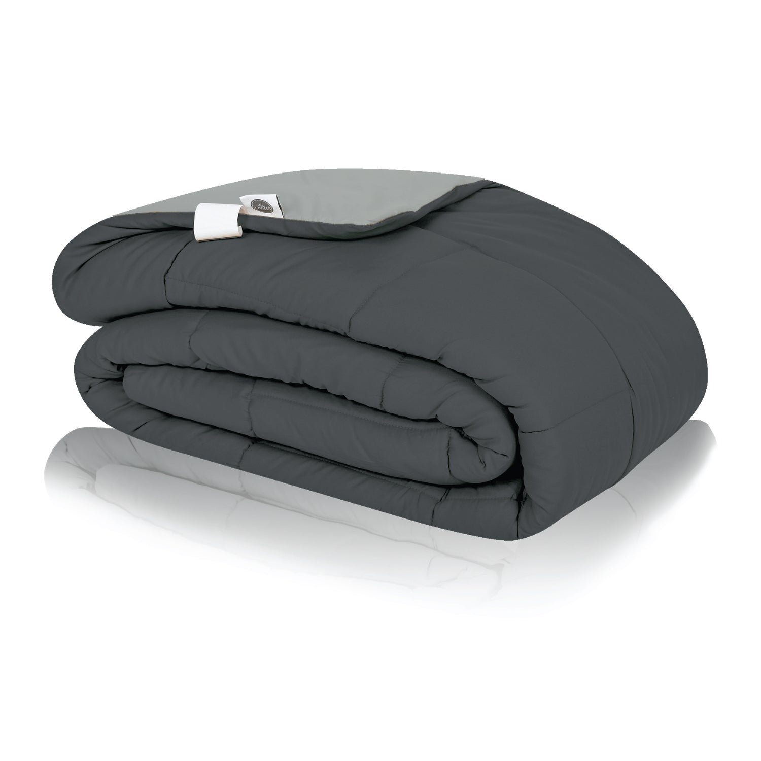 Plush Reversible Comforter Down Alternative, Ash Grey + Iron Gate