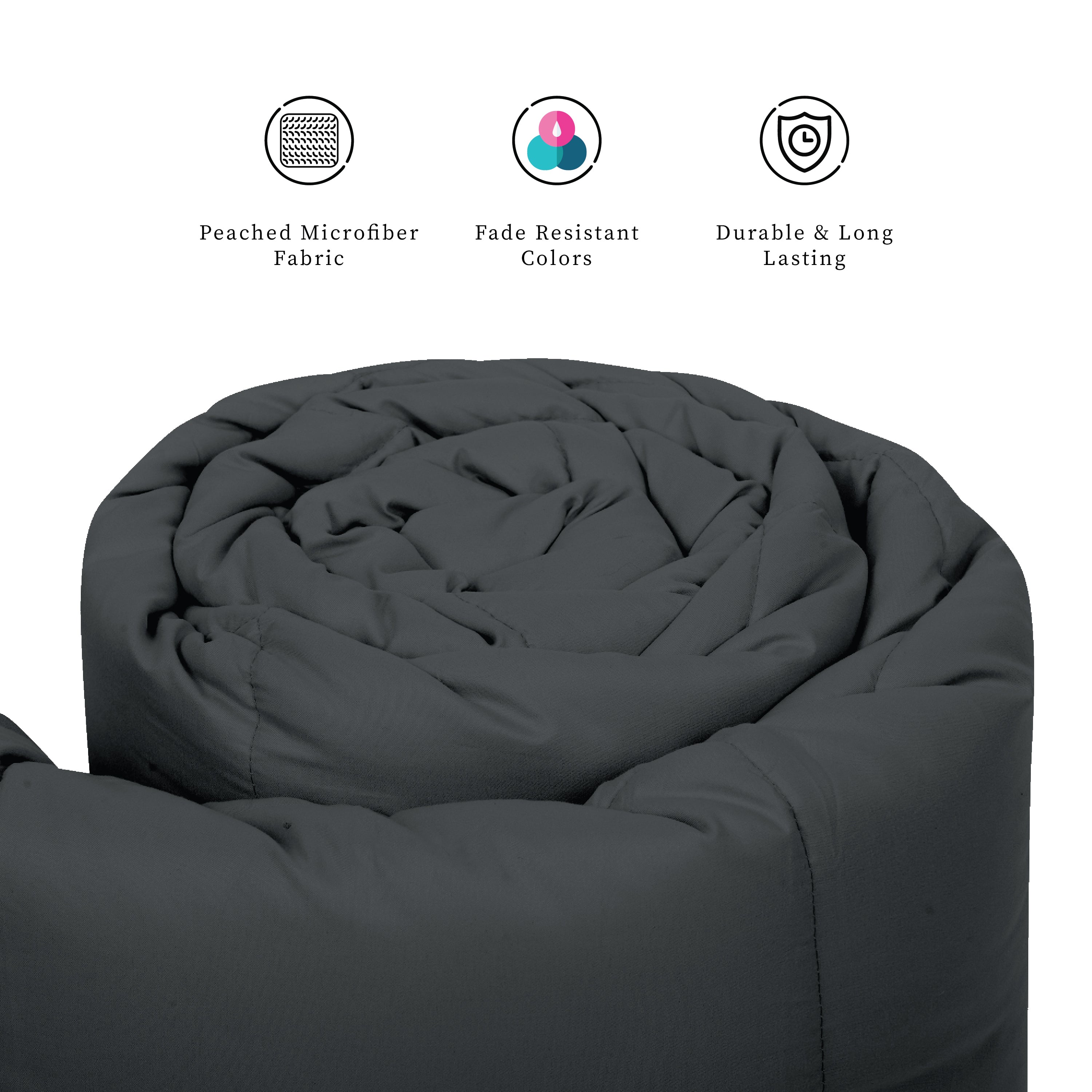 Plush Reversible Comforter Down Alternative, Ash Grey + Iron Gate