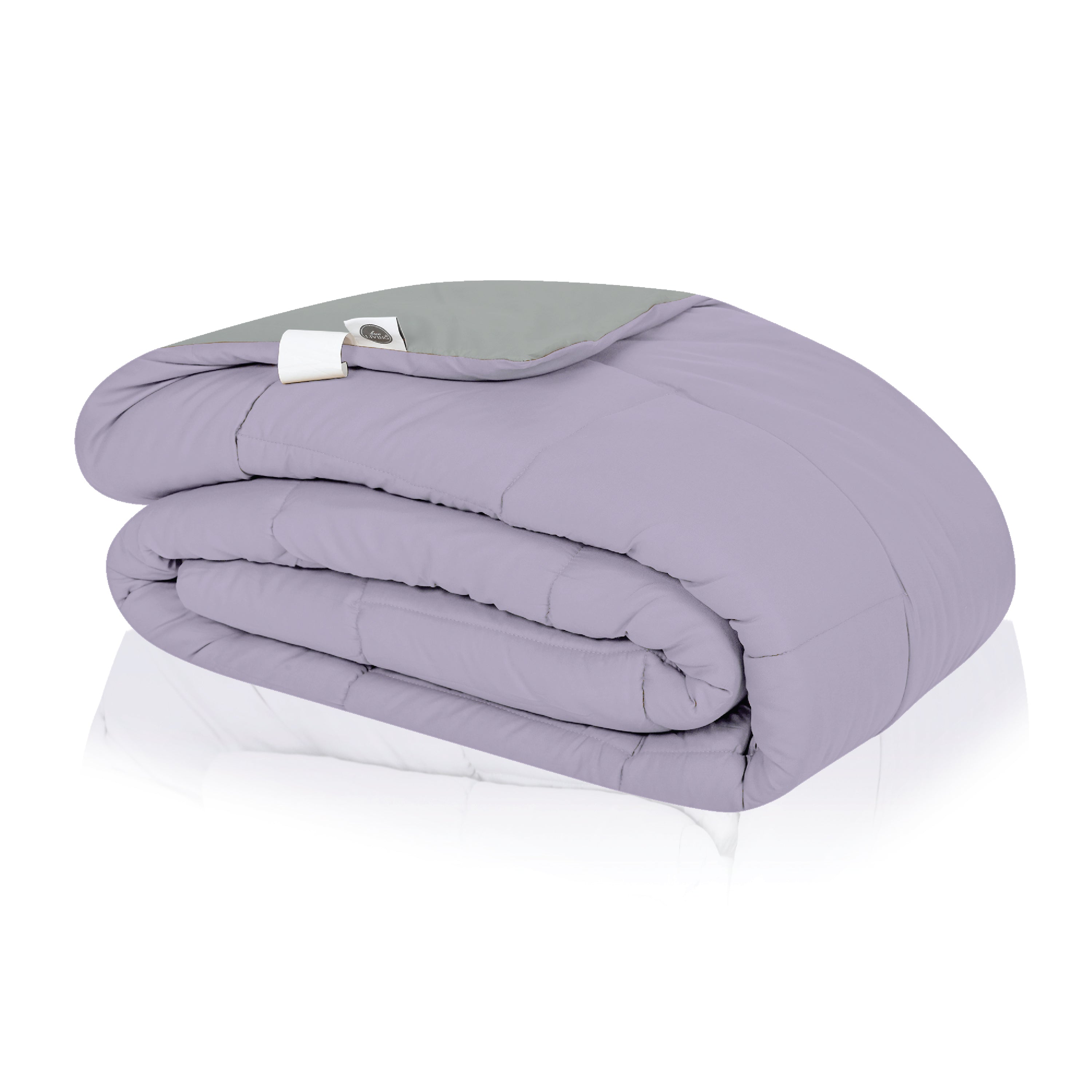 Plush Reversible Comforter Down Alternative, Ash Grey + Wisteria