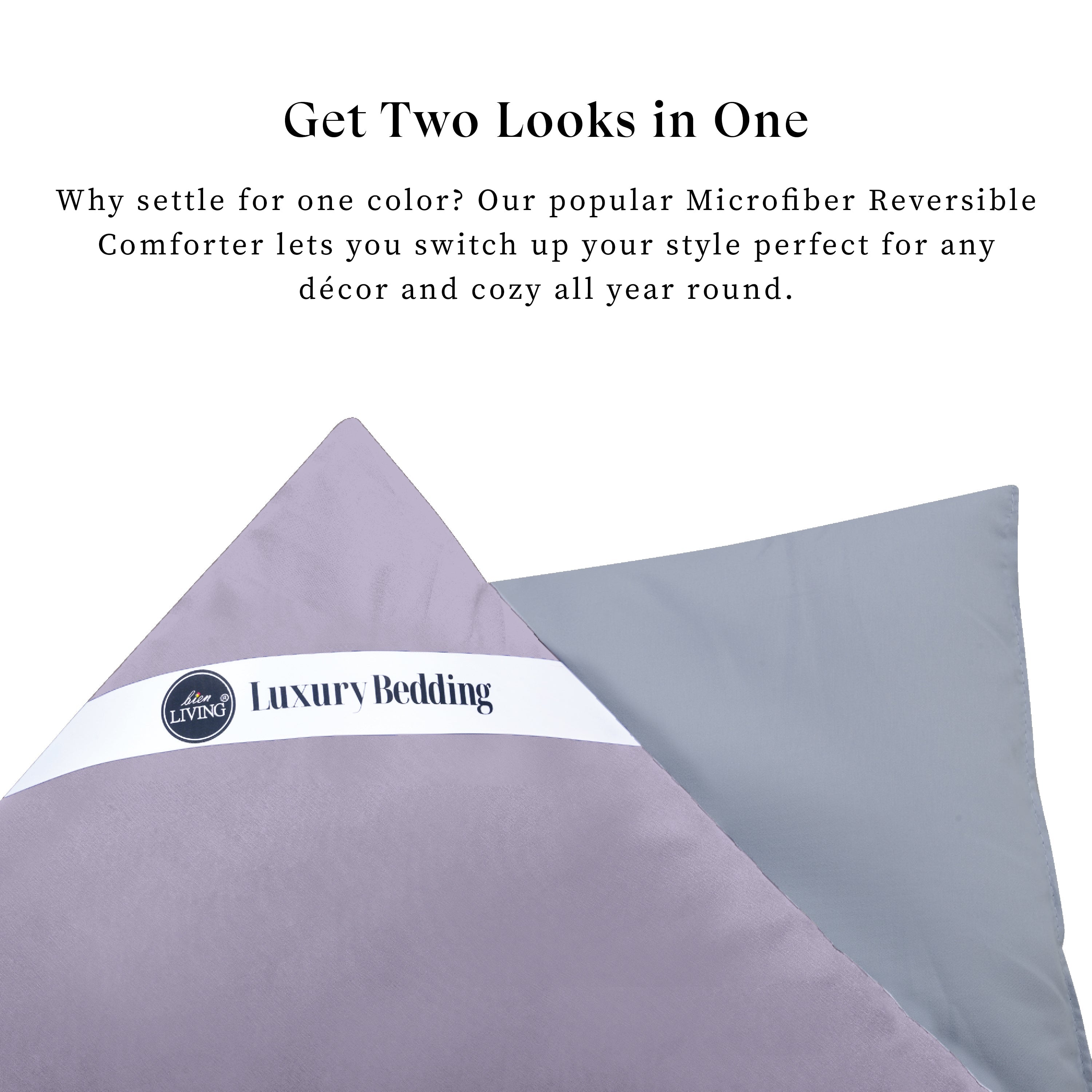 Plush Reversible Comforter Down Alternative, Ash Grey + Wisteria