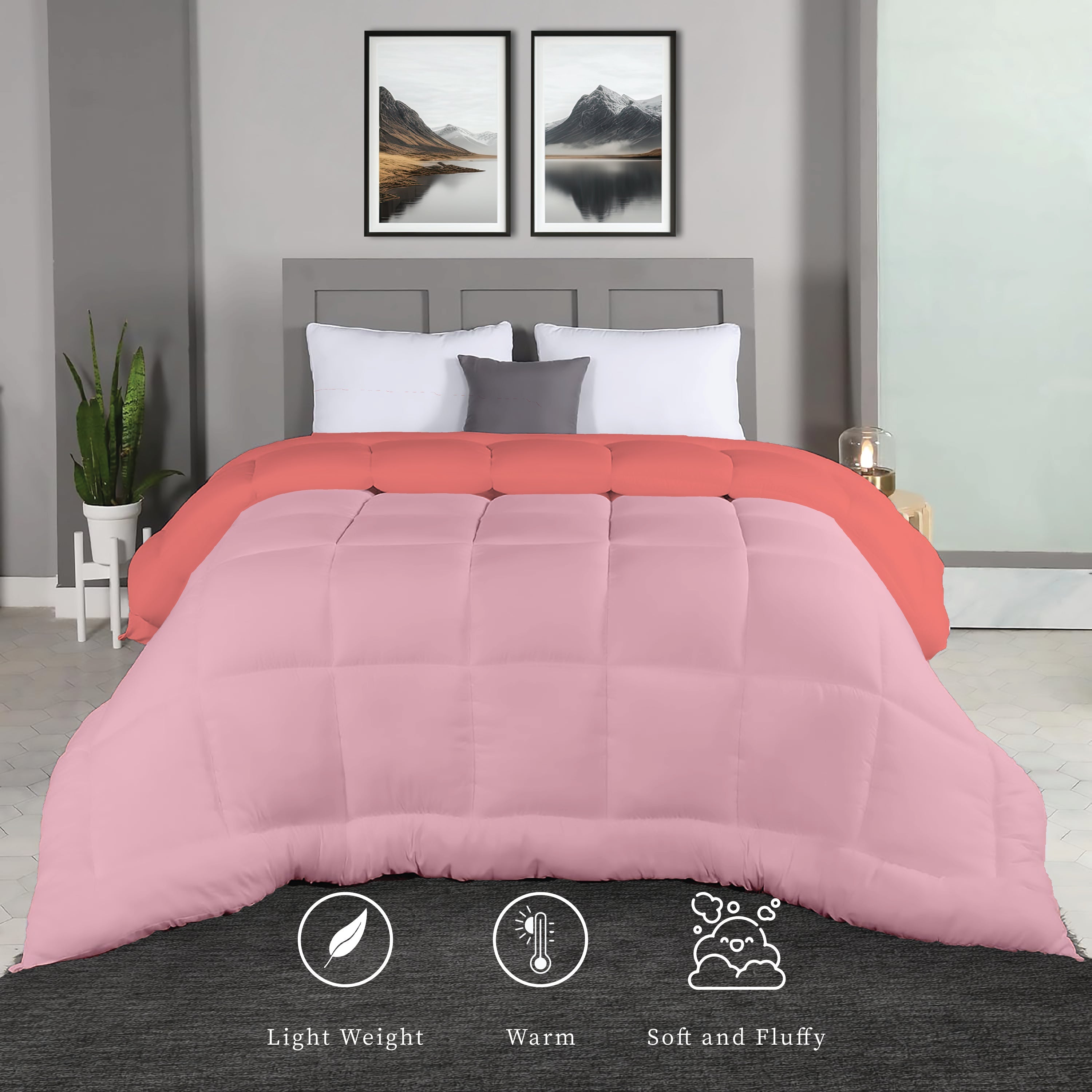 Plush Reversible Comforter Down Alternative, Crystal Rose + Candy Pink