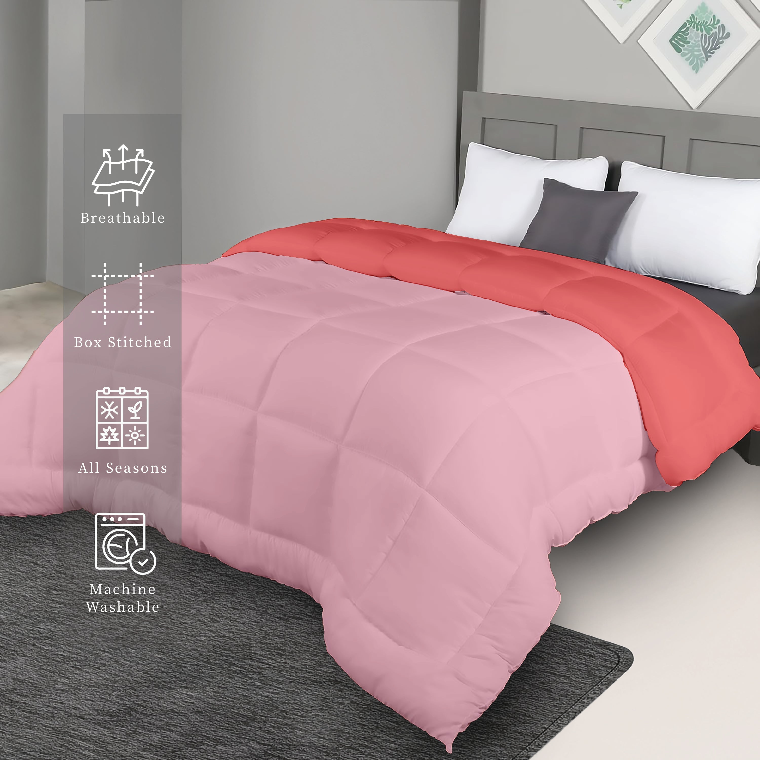 Plush Reversible Comforter Down Alternative, Crystal Rose + Candy Pink
