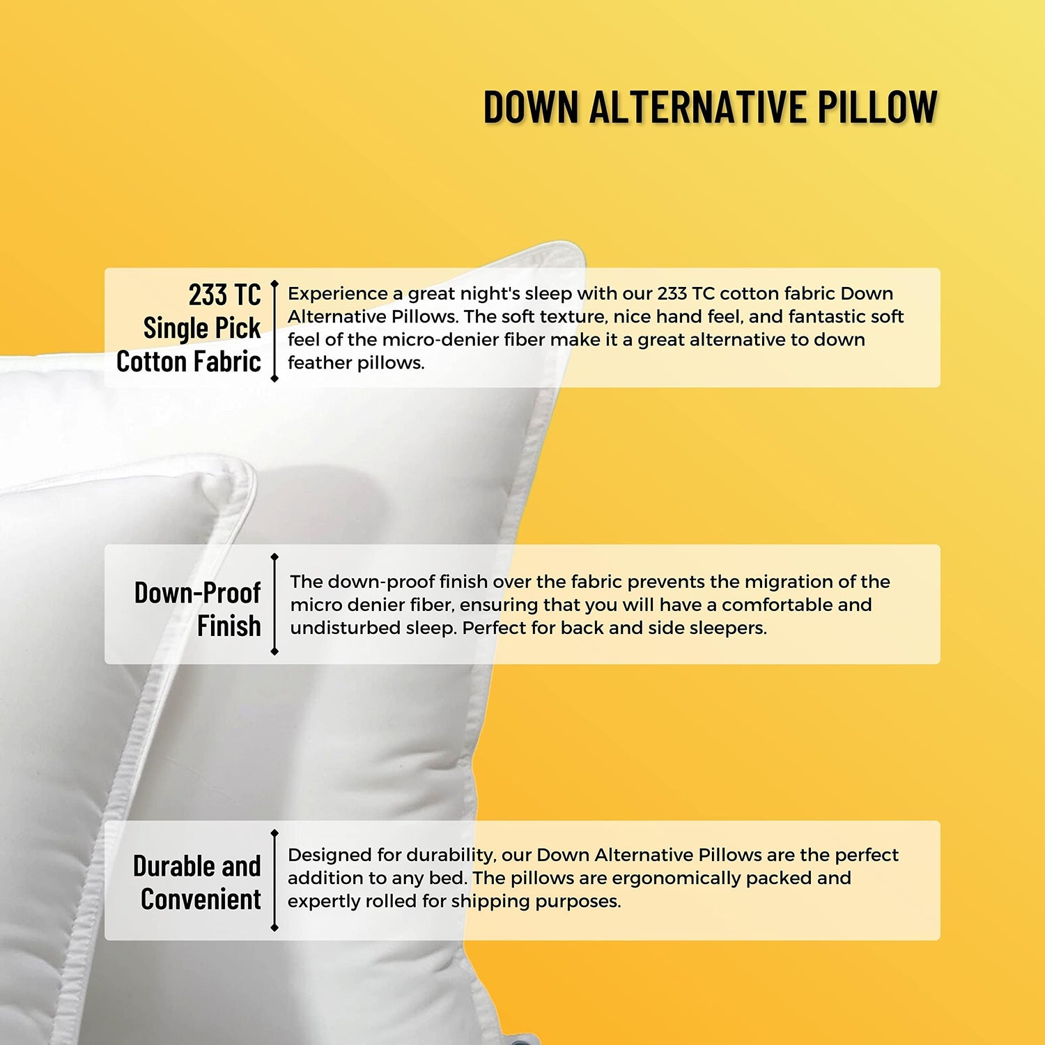 Down Alternative, Soft Microfiber Pillow, White