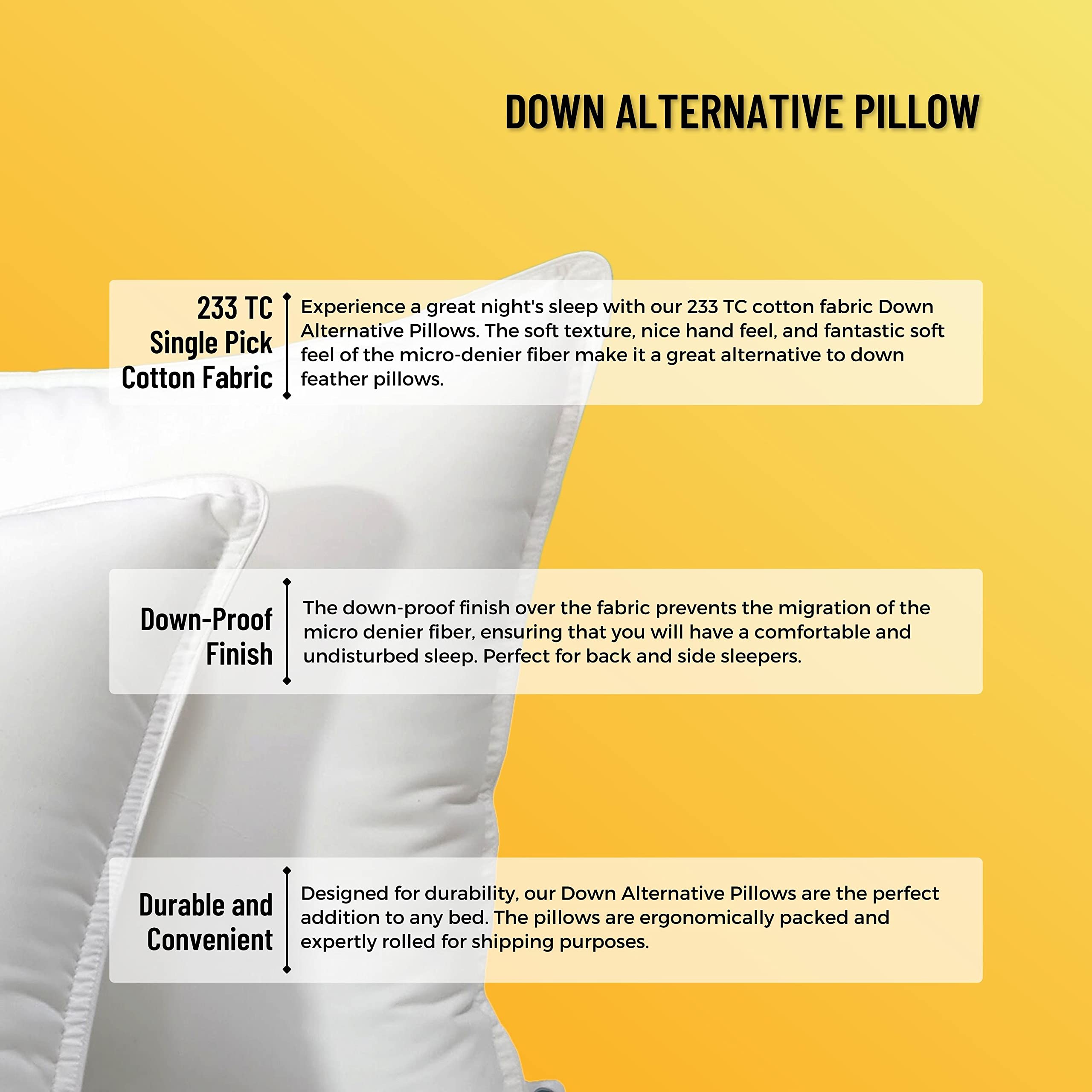 Down Alternative, Soft Microfiber Pillow, White