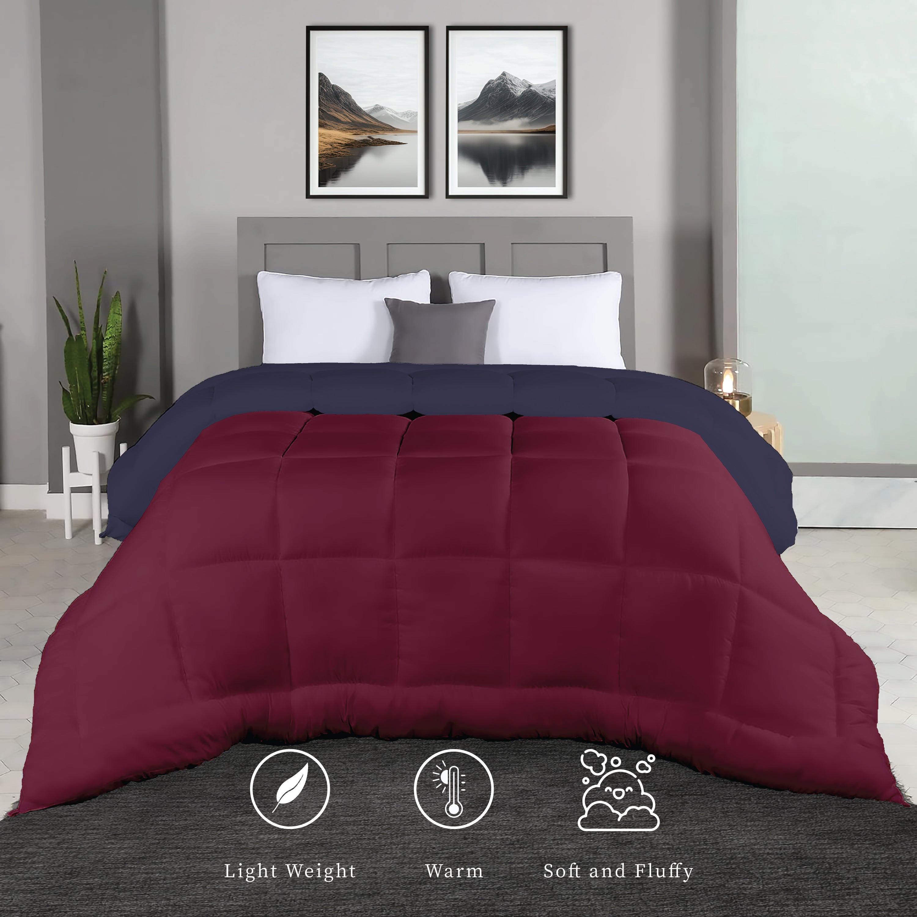 Plush Reversible Comforter Down Alternative, Red + Eclipse