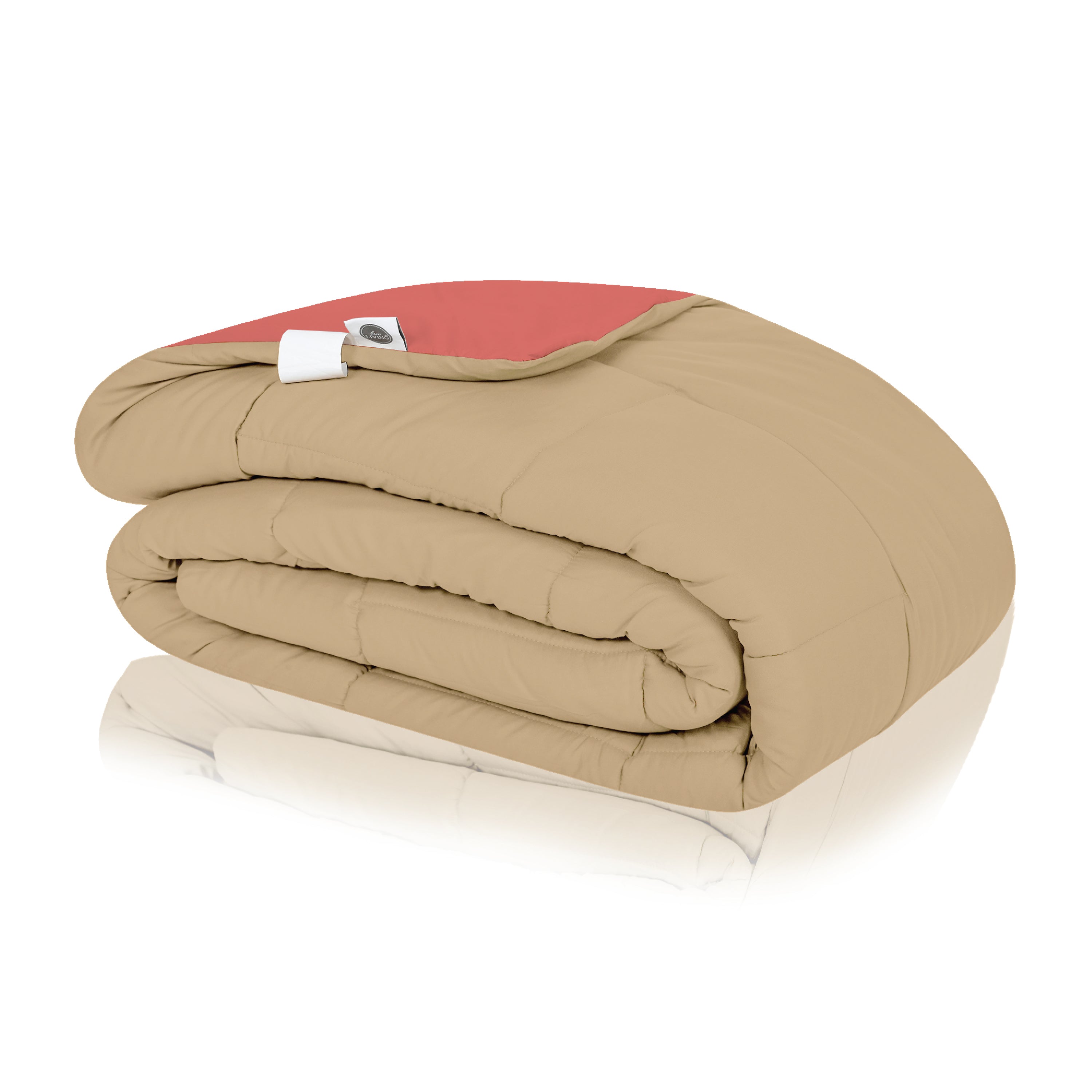 Plush Reversible Comforter Down Alternative, Sandy Beige + Candy Pink