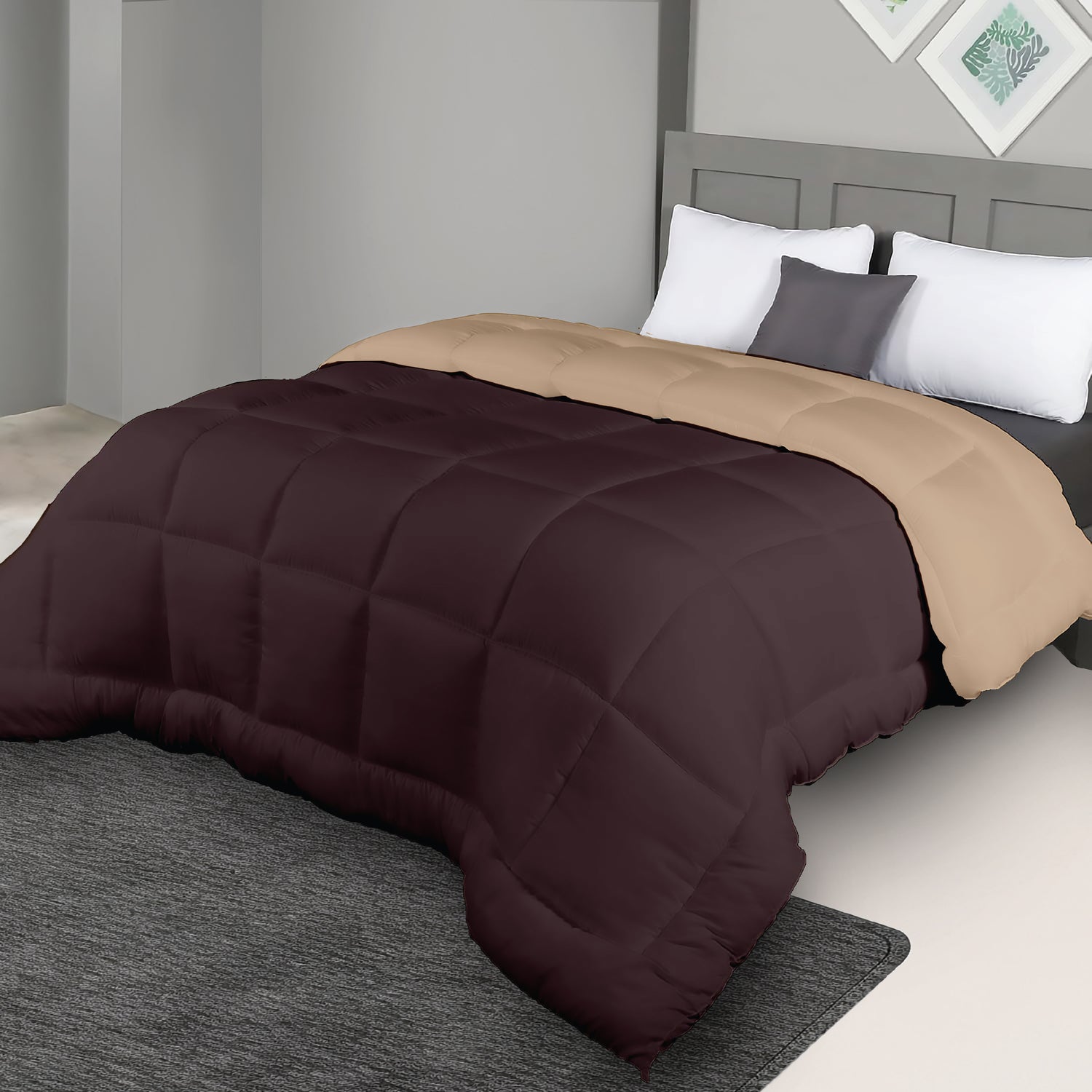 Plush Reversible Comforter Down Alternative, Shaved Chocolate + Sandy Beige