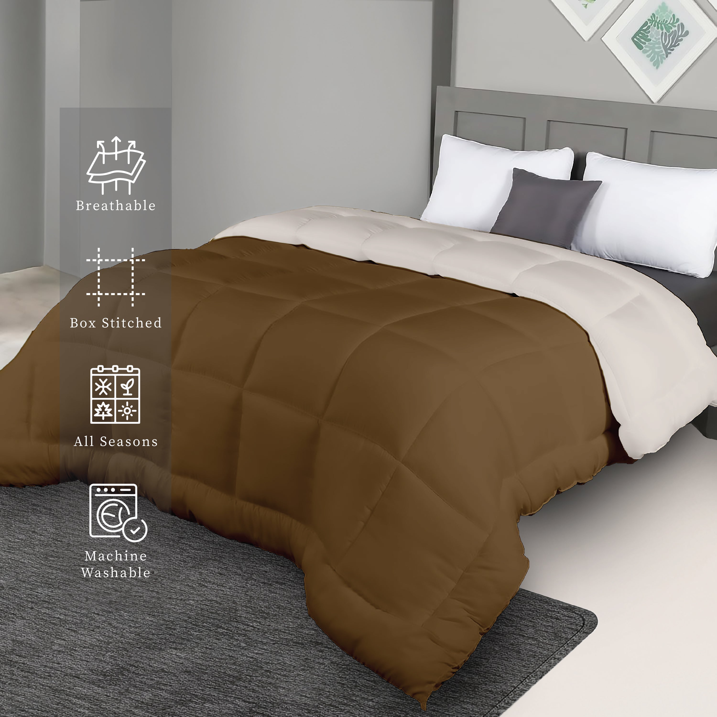 Plush Reversible Comforter Down Alternative, Tapenade + Egg Nog