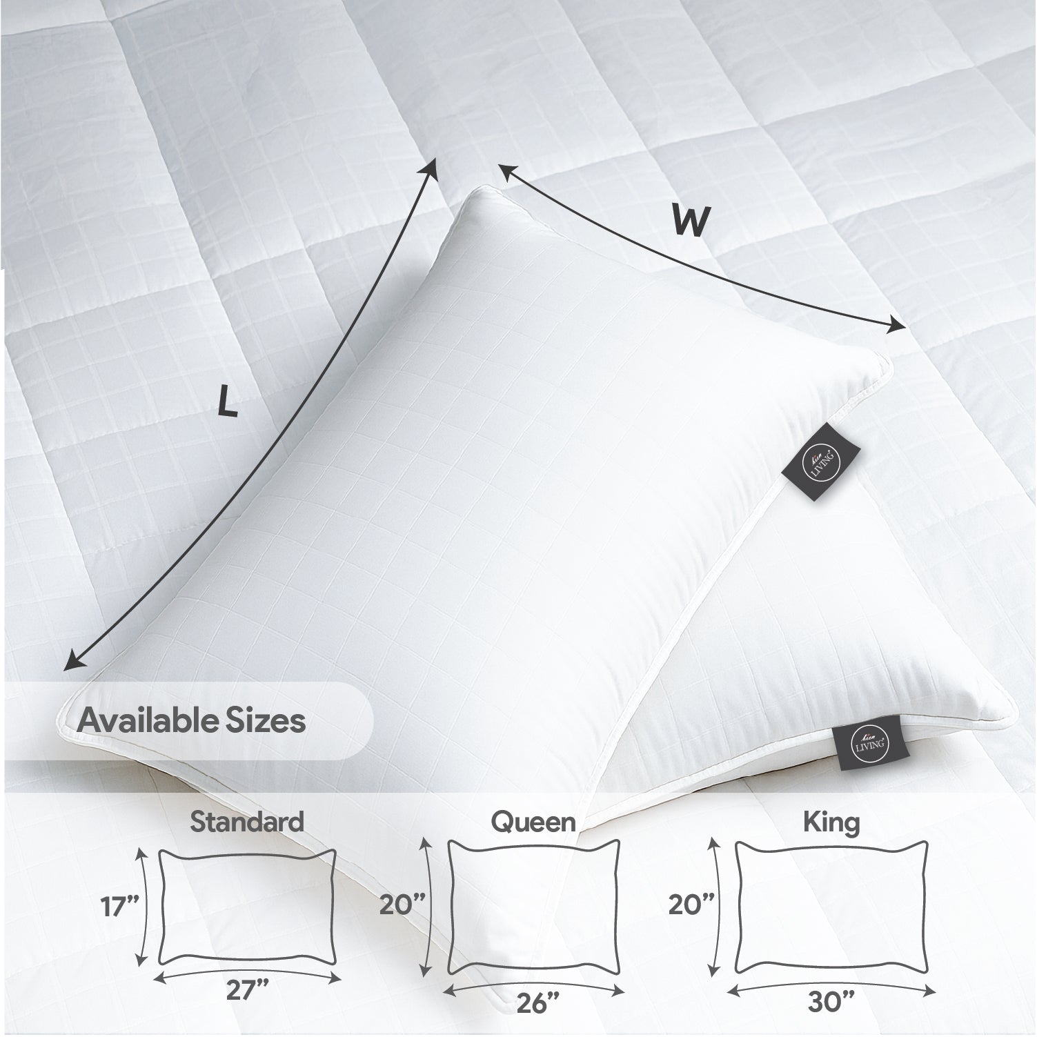 White Story Regency Check Pillow, White - Twin Pack