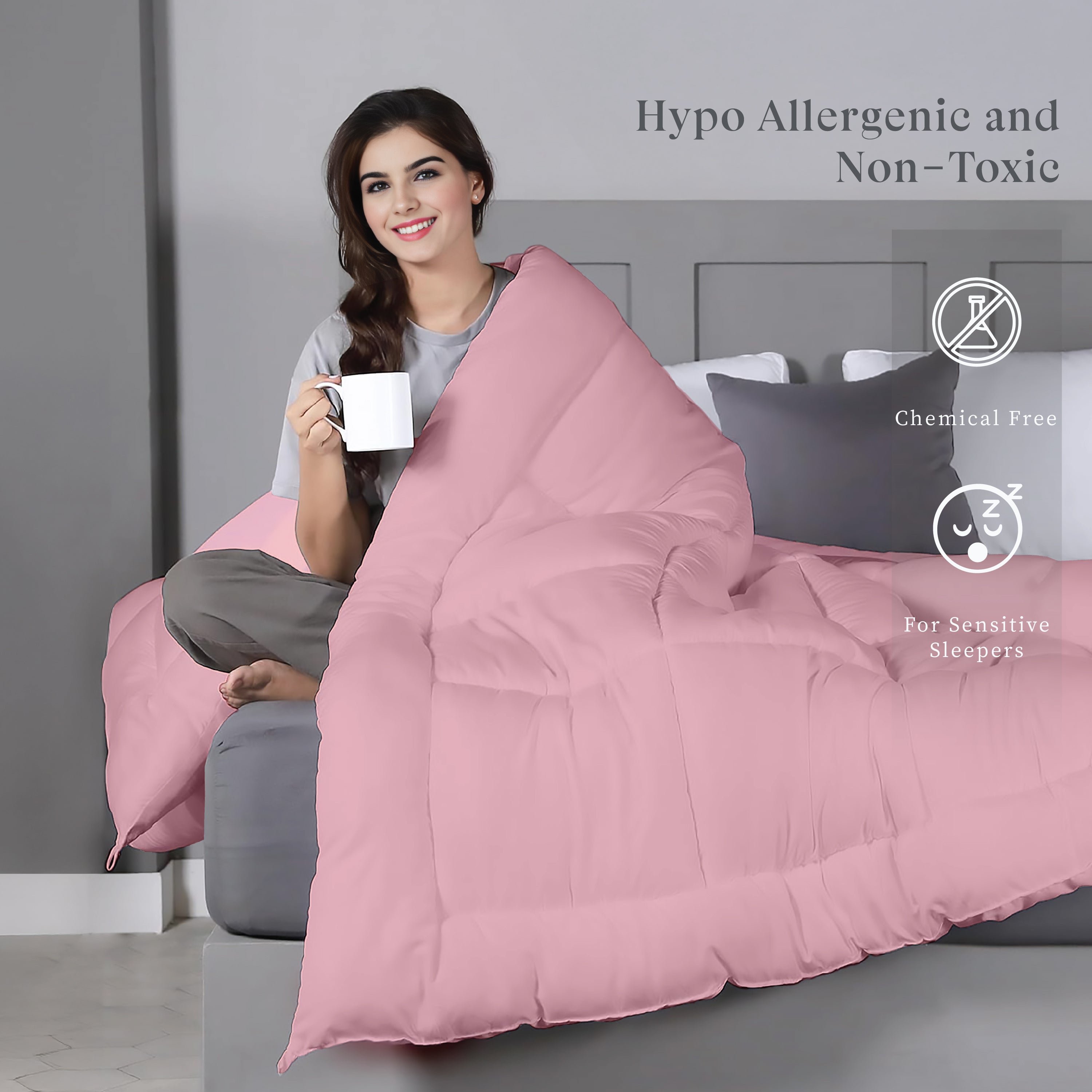 Plush Reversible Comforter Down Alternative, Wisteria + Crystal Rose