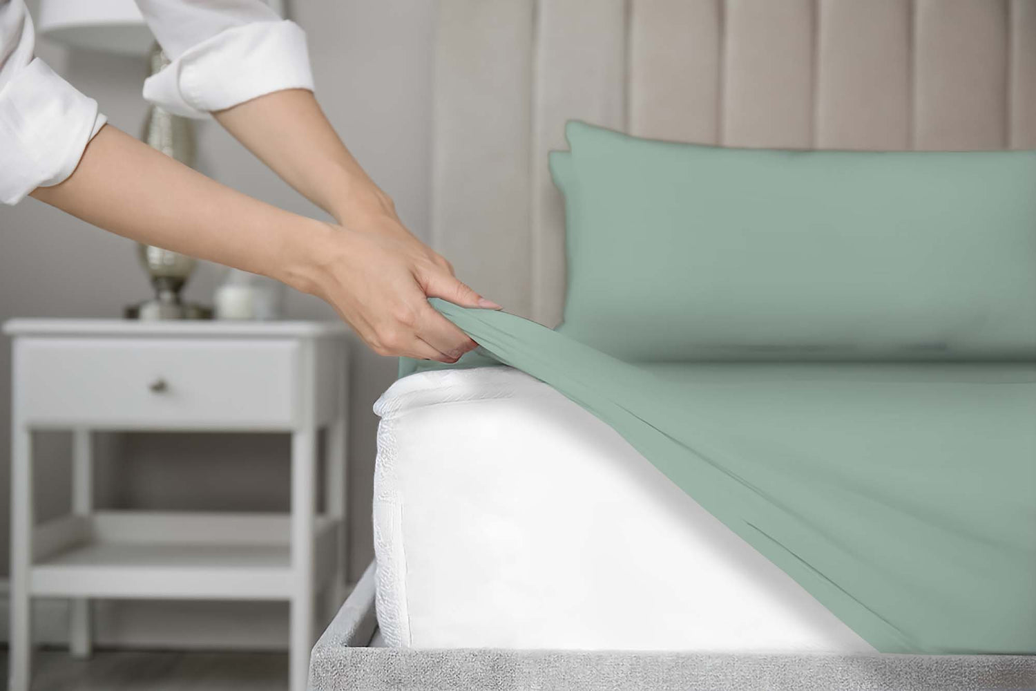 100% cotton - Fitted Bed Sheet -  Mint