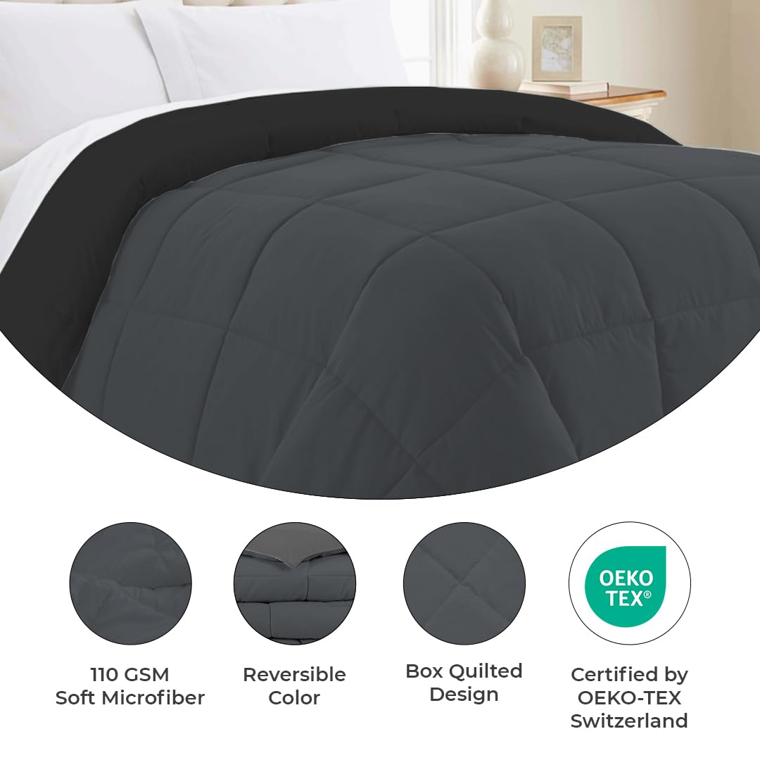 Reversible Comforter Single / Double Bed 110 GSM (Black Olive + Iron Gate)