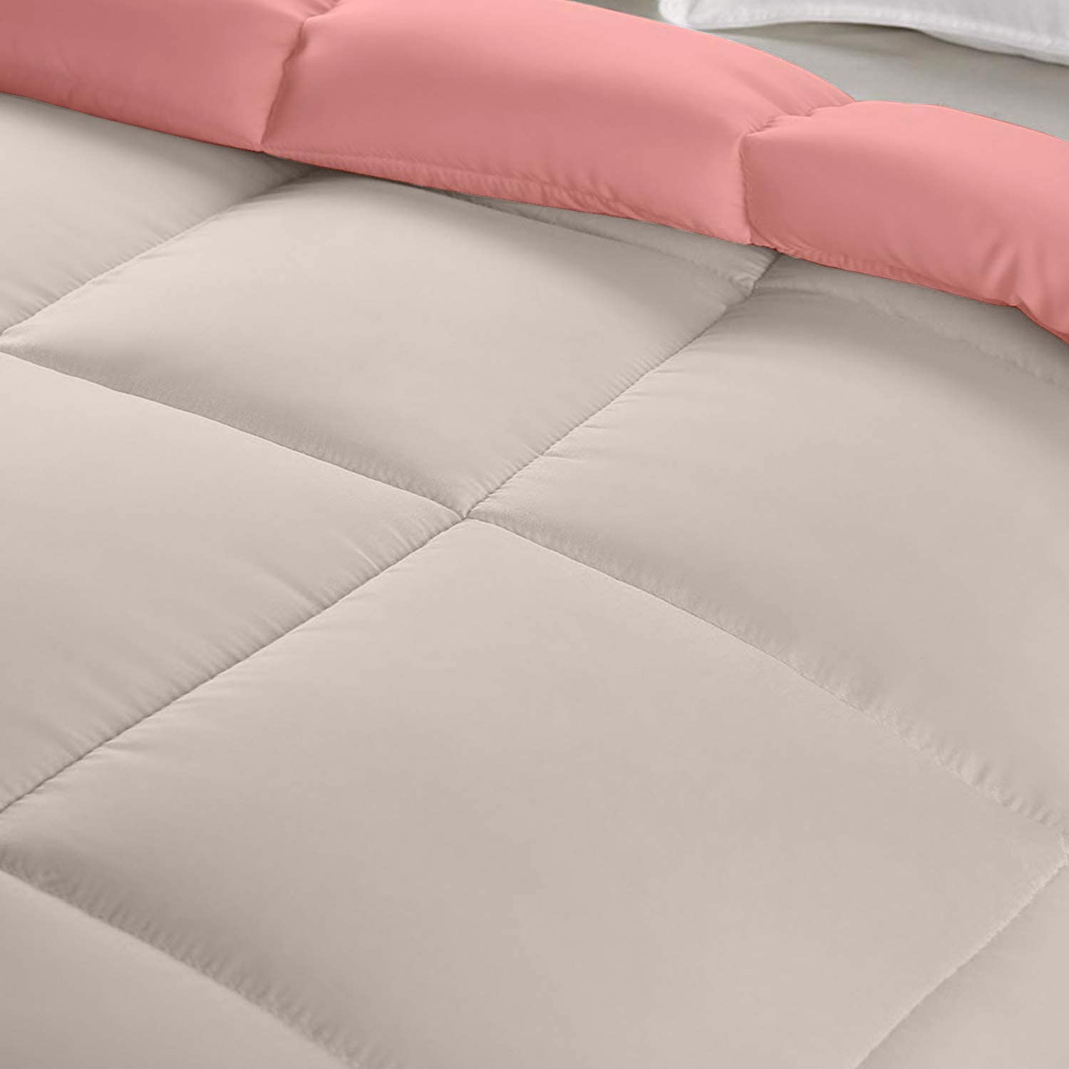 Reversible Comforter Single / Double Bed 110 GSM, Sandy Beige + Candy Pink