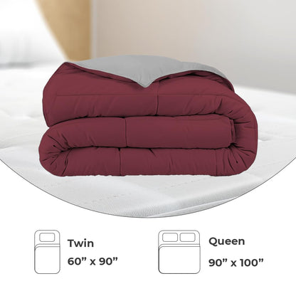 Reversible Comforter Single / Double Bed 110 GSM, Ash Grey + Rumba Red