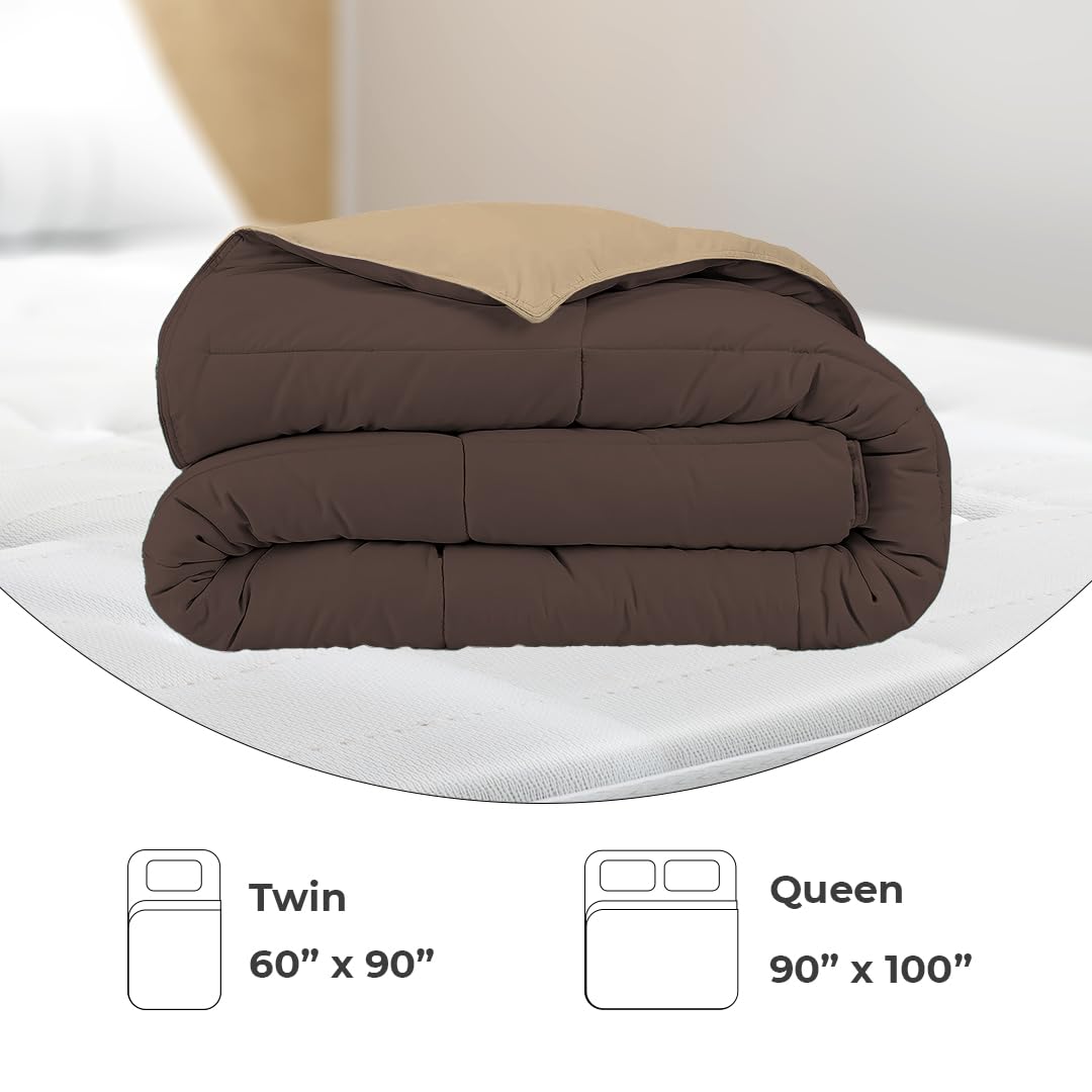 Reversible Comforter Single / Double Bed 110 GSM, Shaved Chocolate + Sandy Beige