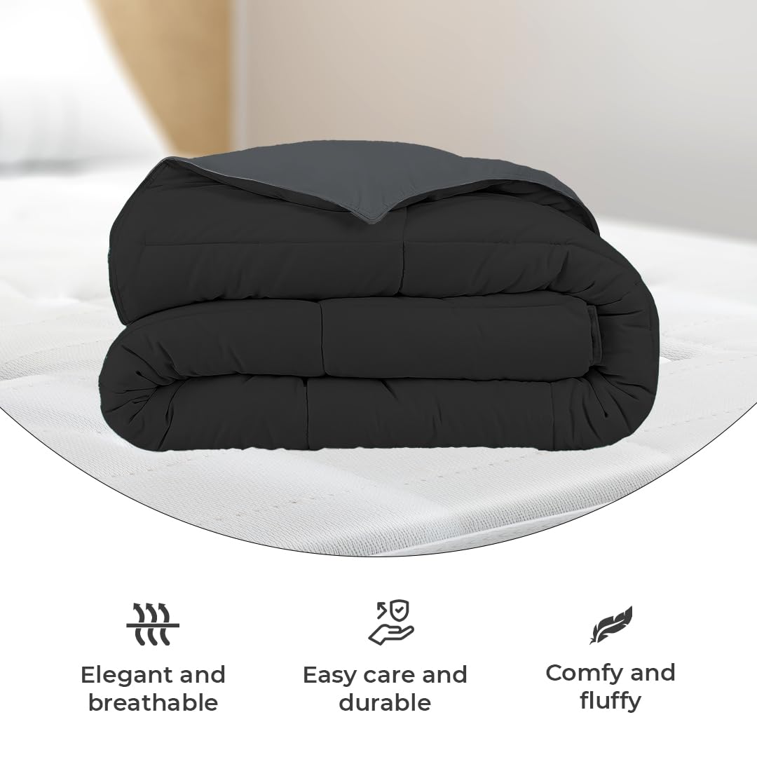 Reversible Comforter Single / Double Bed 110 GSM (Black Olive + Iron Gate)