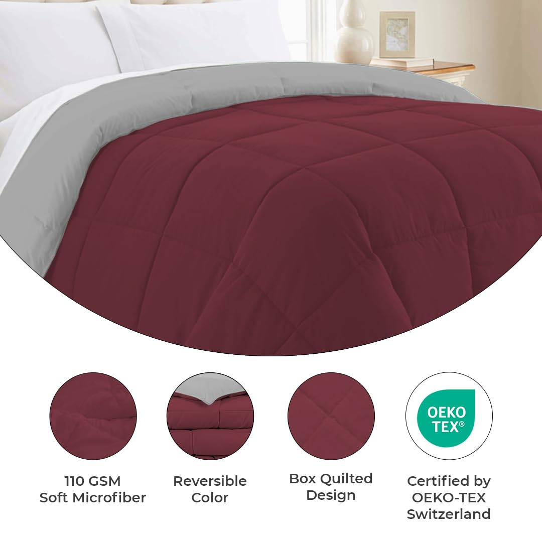 Reversible Comforter Single / Double Bed 110 GSM, Ash Grey + Rumba Red