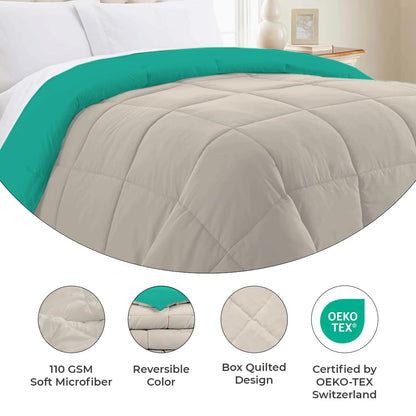 Reversible Comforter Single / Double Bed 110 GSM, Aqua Blue + Egg Nog