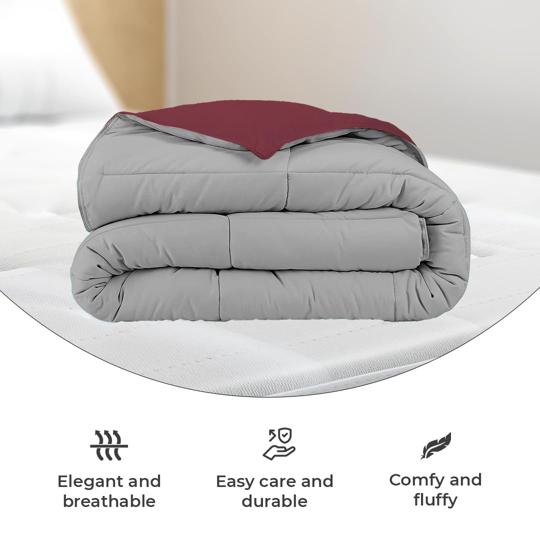 Reversible Comforter Single / Double Bed 110 GSM, Ash Grey + Rumba Red