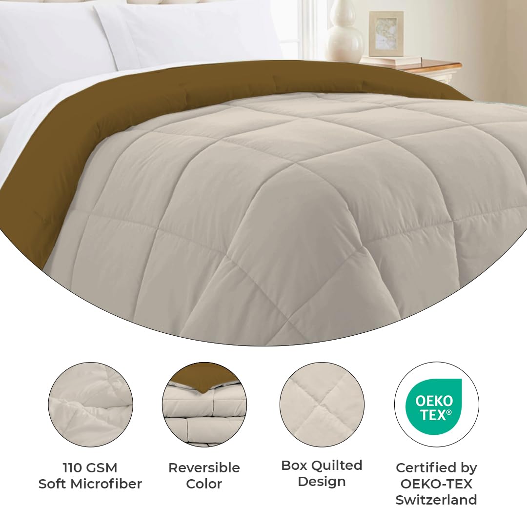 Reversible Comforter Single / Double Bed 110 GSM, Tapenade + Egg Nog