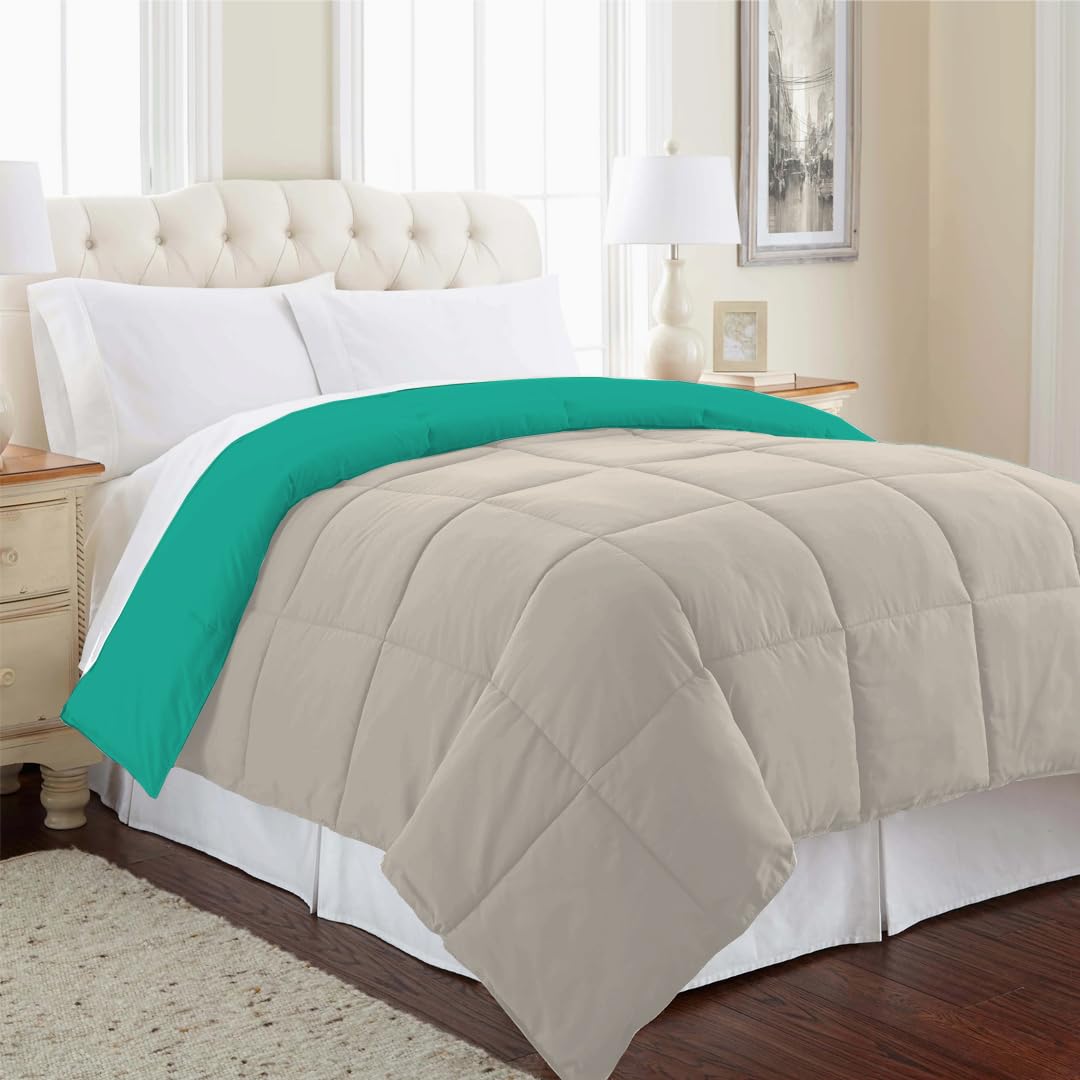 Reversible Comforter Single / Double Bed 110 GSM, Ash Grey + Aqua Blue