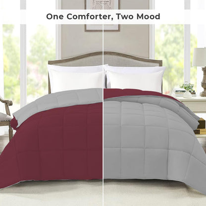 Reversible Comforter Single / Double Bed 110 GSM, Ash Grey + Rumba Red