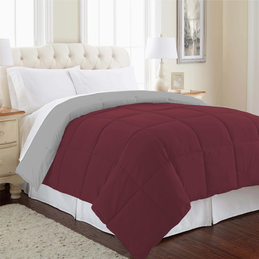 Reversible Comforter Single / Double Bed 110 GSM, Ash Grey + Rumba Red