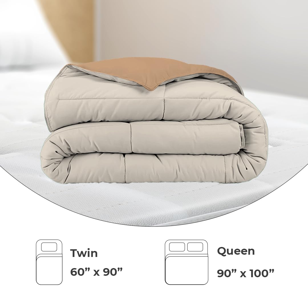 Reversible Comforter Single / Double Bed 110 GSM, Almond Milk + Egg Nogg