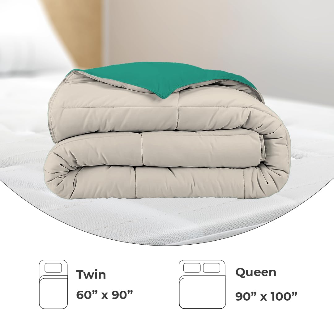Reversible Comforter Single / Double Bed 110 GSM, Aqua Blue + Egg Nog