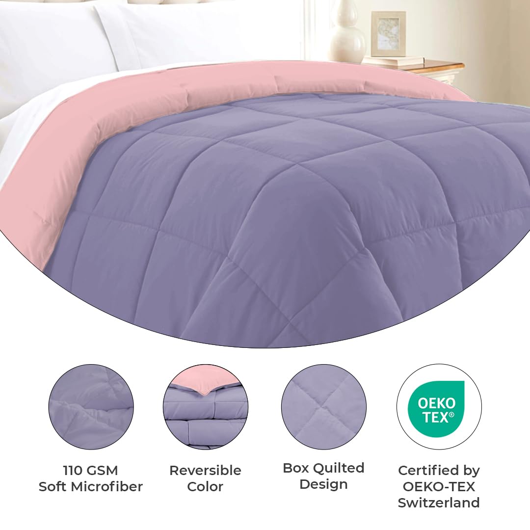 Reversible Comforter Single / Double Bed 110 GSM, Wisteria + Crystal Rose