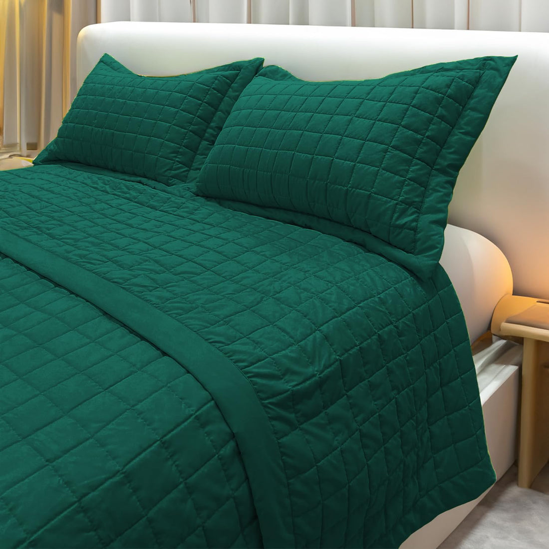 Solid Box Stitched Quilt - Plush Decorative Coverlet, with 2 Matching Pillow Sham, Teal