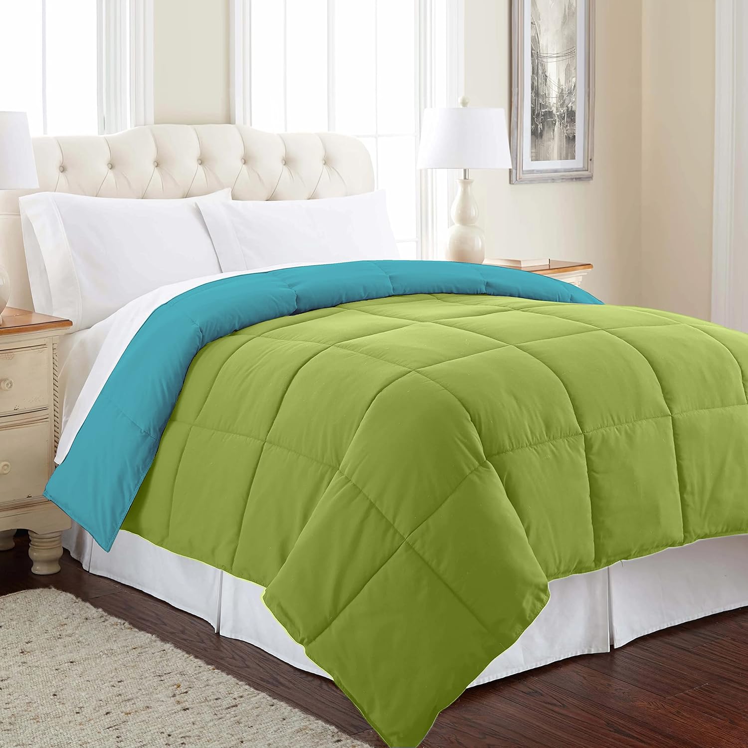 Reversible Comforter Single / Double Bed 110 GSM, Ocean Blue + Olive Green