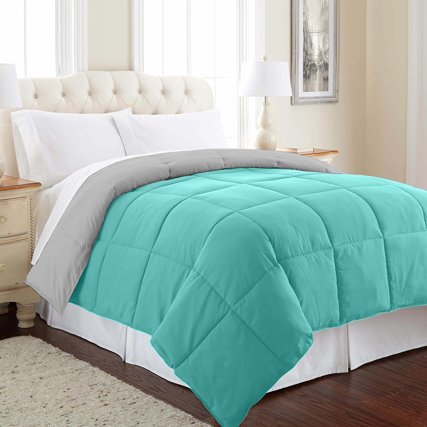 Reversible Comforter Single / Double Bed 110 GSM, Ocean Blue + Egg Nog