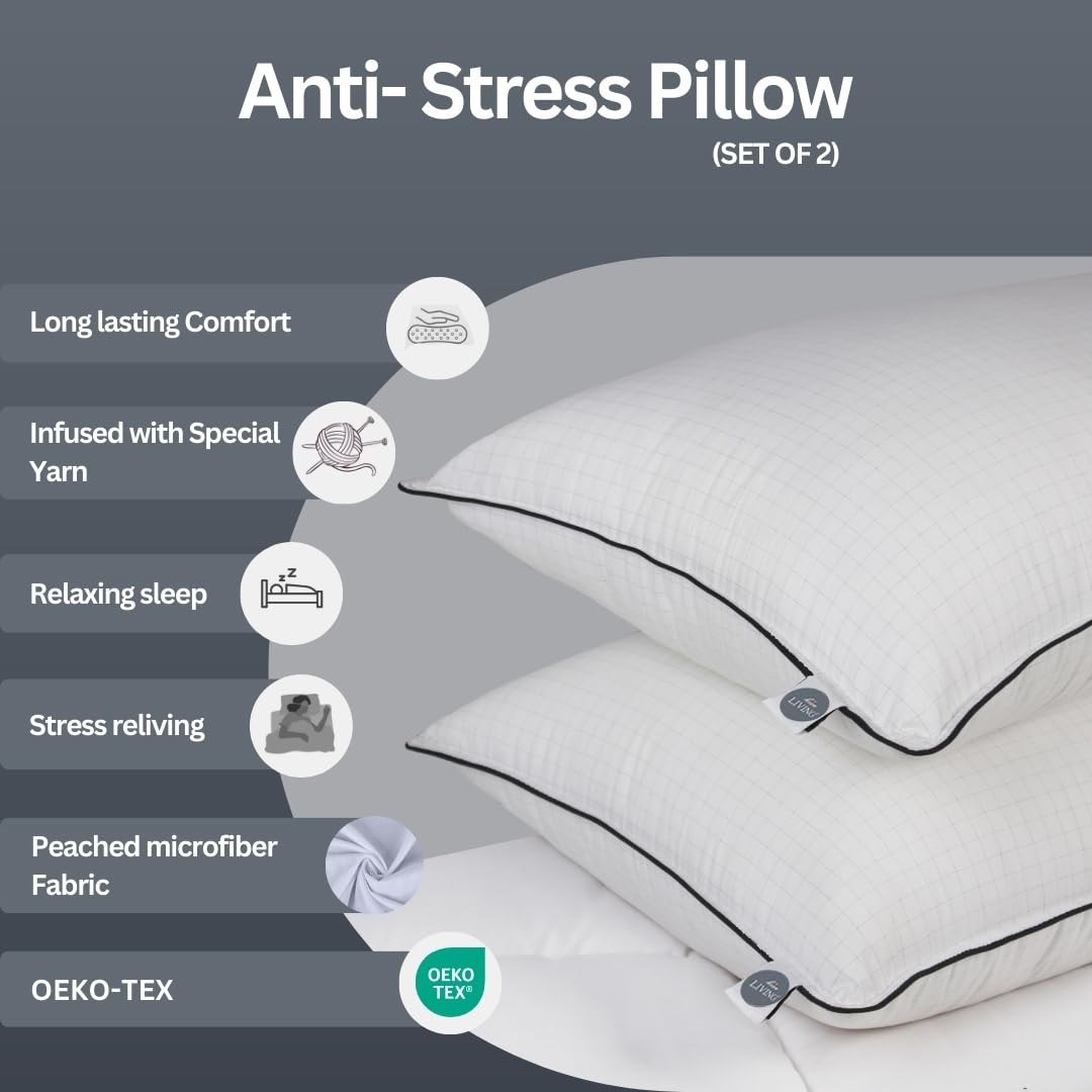 Anti-Stress Pillow Set of 2, White, 17 x 27 Inches
