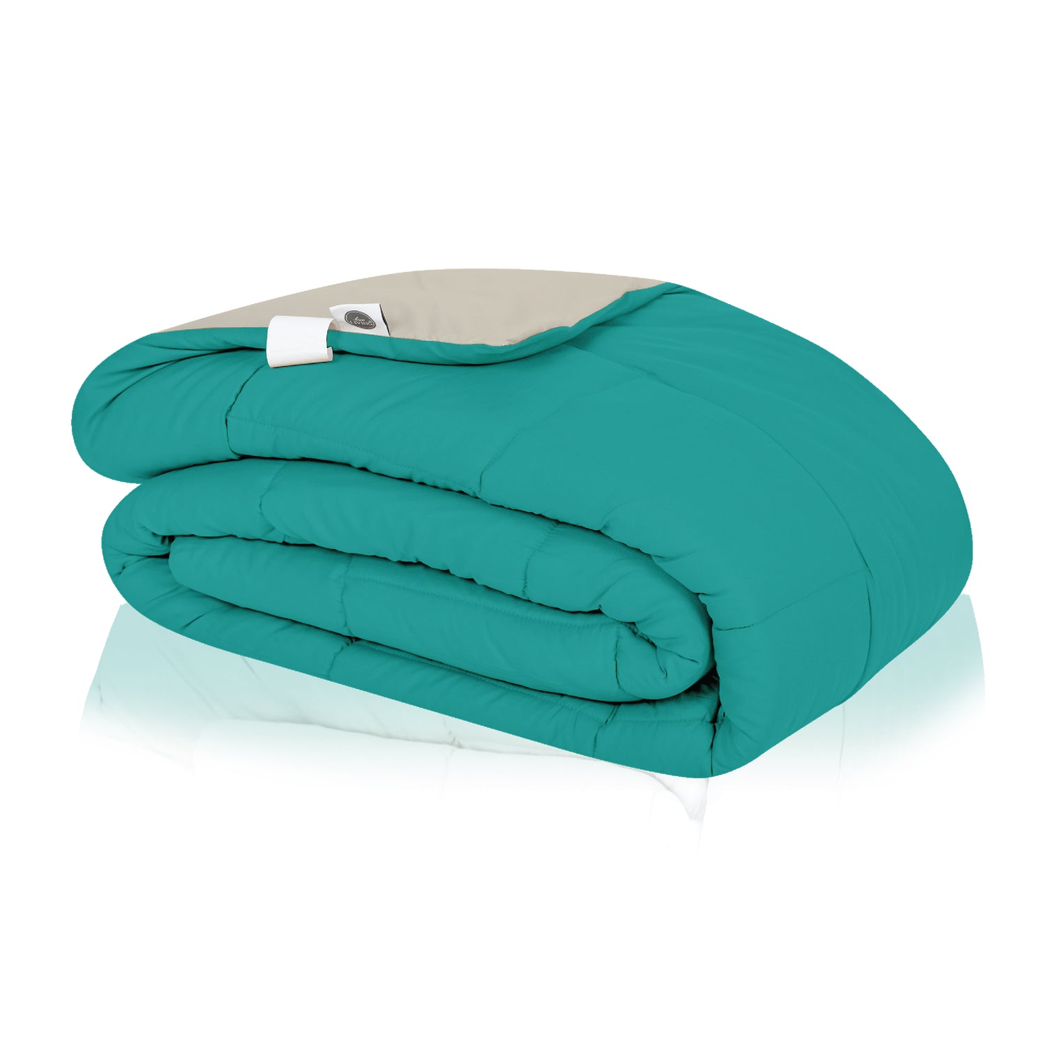 Plush Reversible Comforter Down Alternative, Aqua Blue + Egg Nog