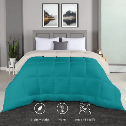 Plush Reversible Comforter Down Alternative, Aqua Blue + Egg Nog