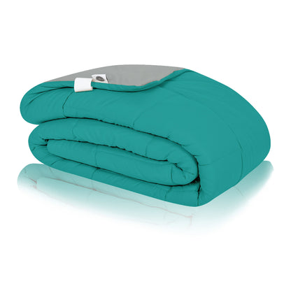 Plush Reversible Comforter Down Alternative, Ash Grey + Aqua Blue