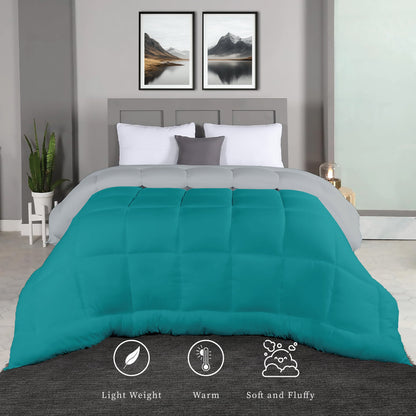 Plush Reversible Comforter Down Alternative, Ash Grey + Aqua Blue