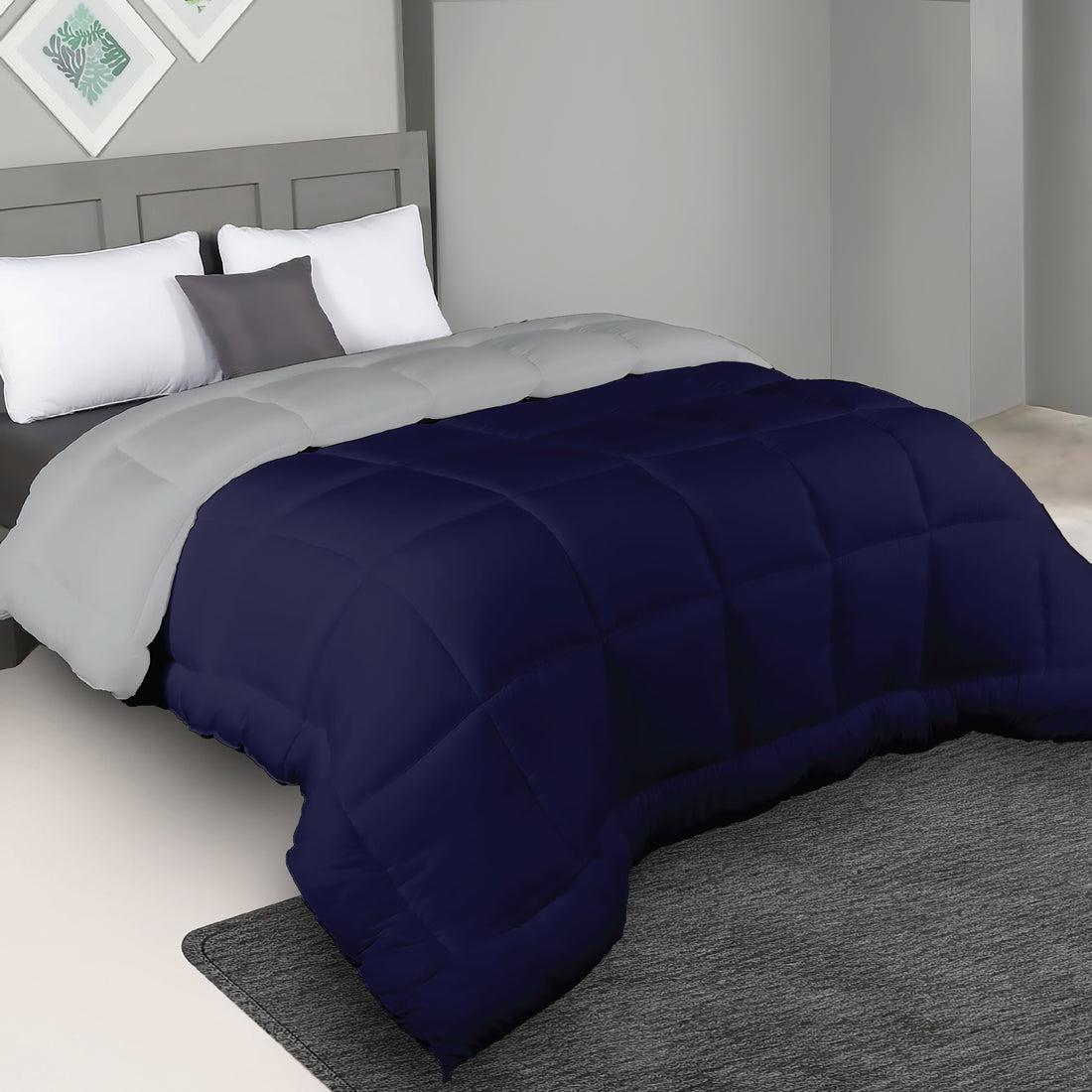 Plush Reversible Comforter Down Alternative, Ash Grey + Eclipse