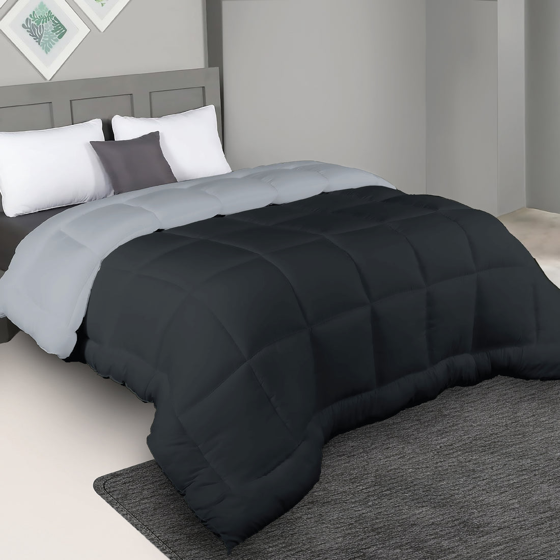 Plush Reversible Comforter Down Alternative, Ash Grey + Iron Gate