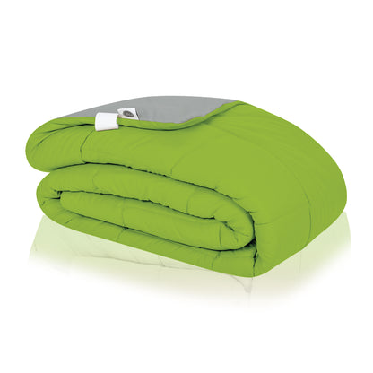 Plush Reversible Comforter Down Alternative, Ash Grey + Olive Green