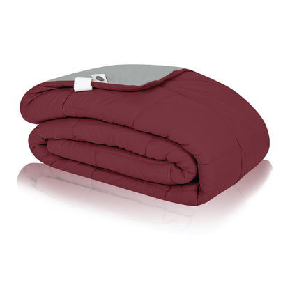 Plush Reversible Comforter Down Alternative, Ash Grey + Rumba Red