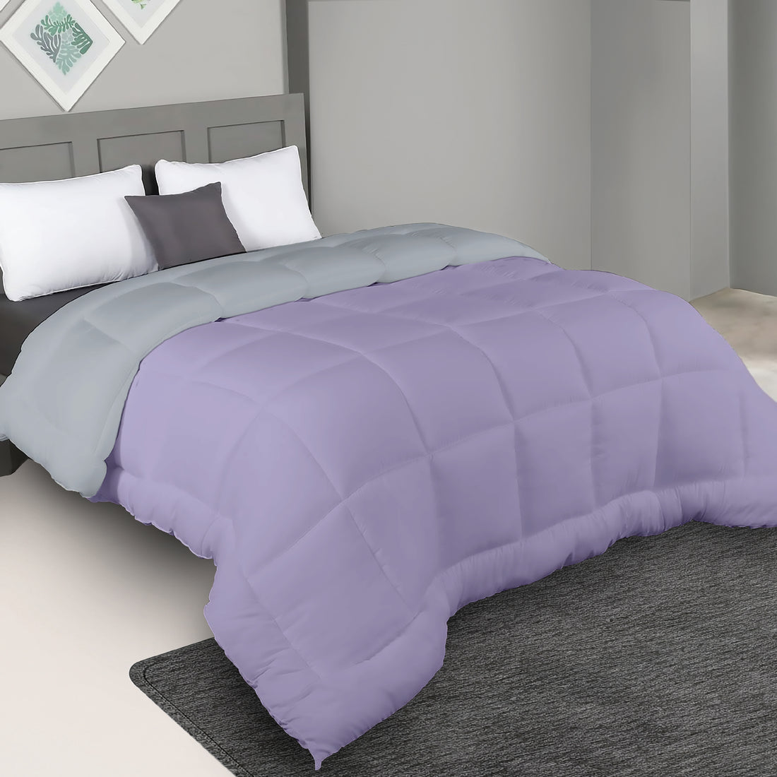 Plush Reversible Comforter Down Alternative, Ash Grey + Wisteria