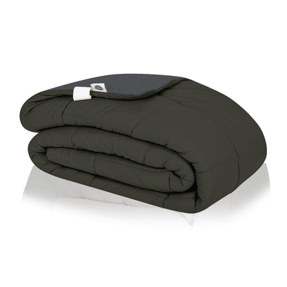 Plush Reversible Comforter Down Alternative, Black Olive + Iron Gate