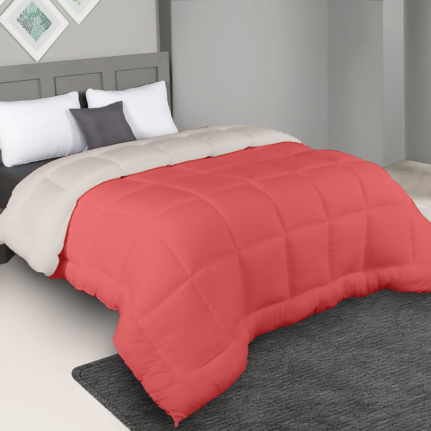 Plush Reversible Comforter Down Alternative, Candy Pink + Egg Nog