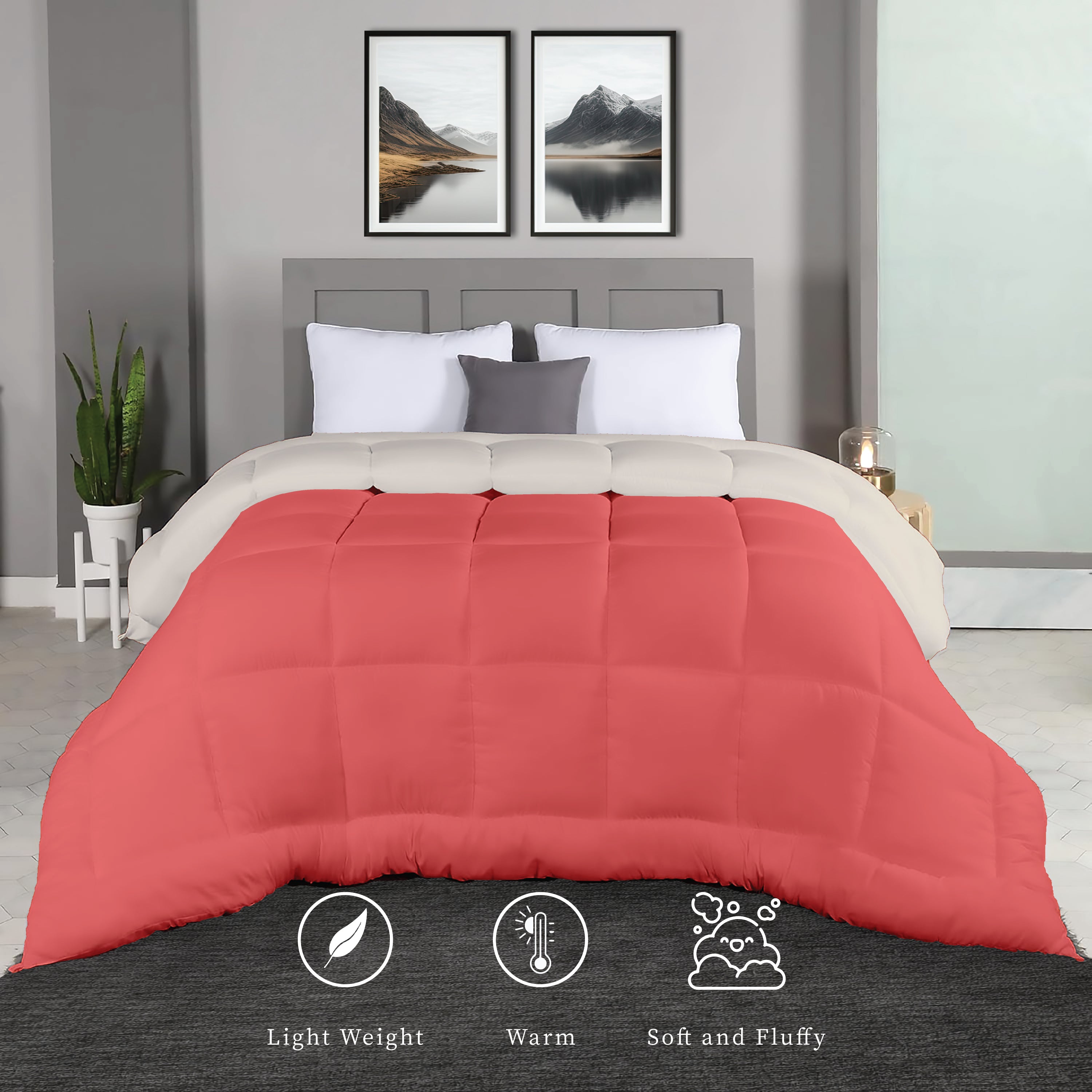 Plush Reversible Comforter Down Alternative, Candy Pink + Egg Nog